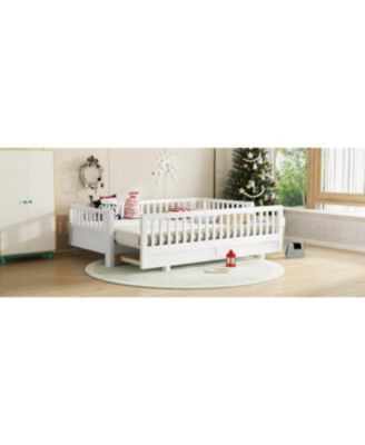 Streamdale Twin XL Platform Bed with Guardrails, Solid Wood, Converts to Queen