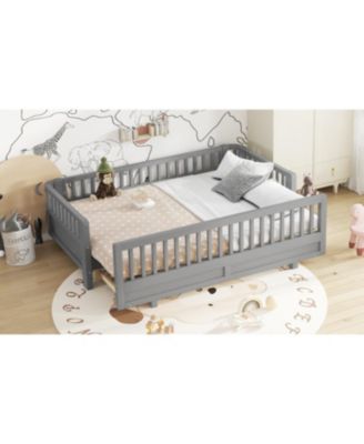 Twin XL Solid Wood Platform Bed with Guardrails, Converts to Queen