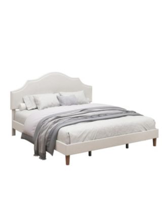 Streamdale King Size Upholstered Platform Bed with Adjustable Headboard - White