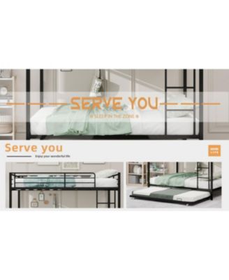 Durable Square Tube Iron Bunk Bed with Safety Rails - Full Size