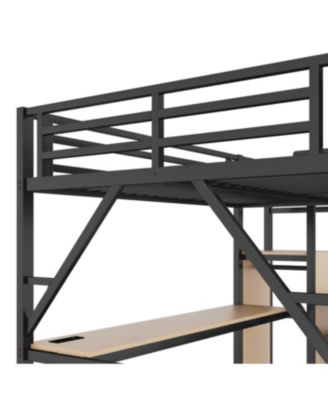 Full Loft Bed with Desk, Charging Station & Stairs - Black