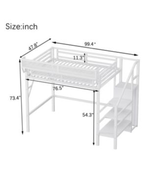 Twin XL Loft Bed with Stairs, Storage Shelves & Wardrobe - White