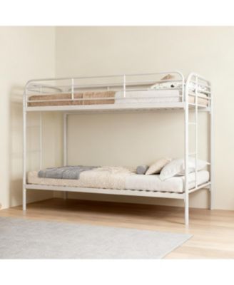 Metal Twin Over Twin Bunk Bed with 2 Ladders & Guardrail, White