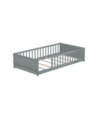 Streamdale Twin size Floor Platform Bed with Built-in Book Rack, Grey