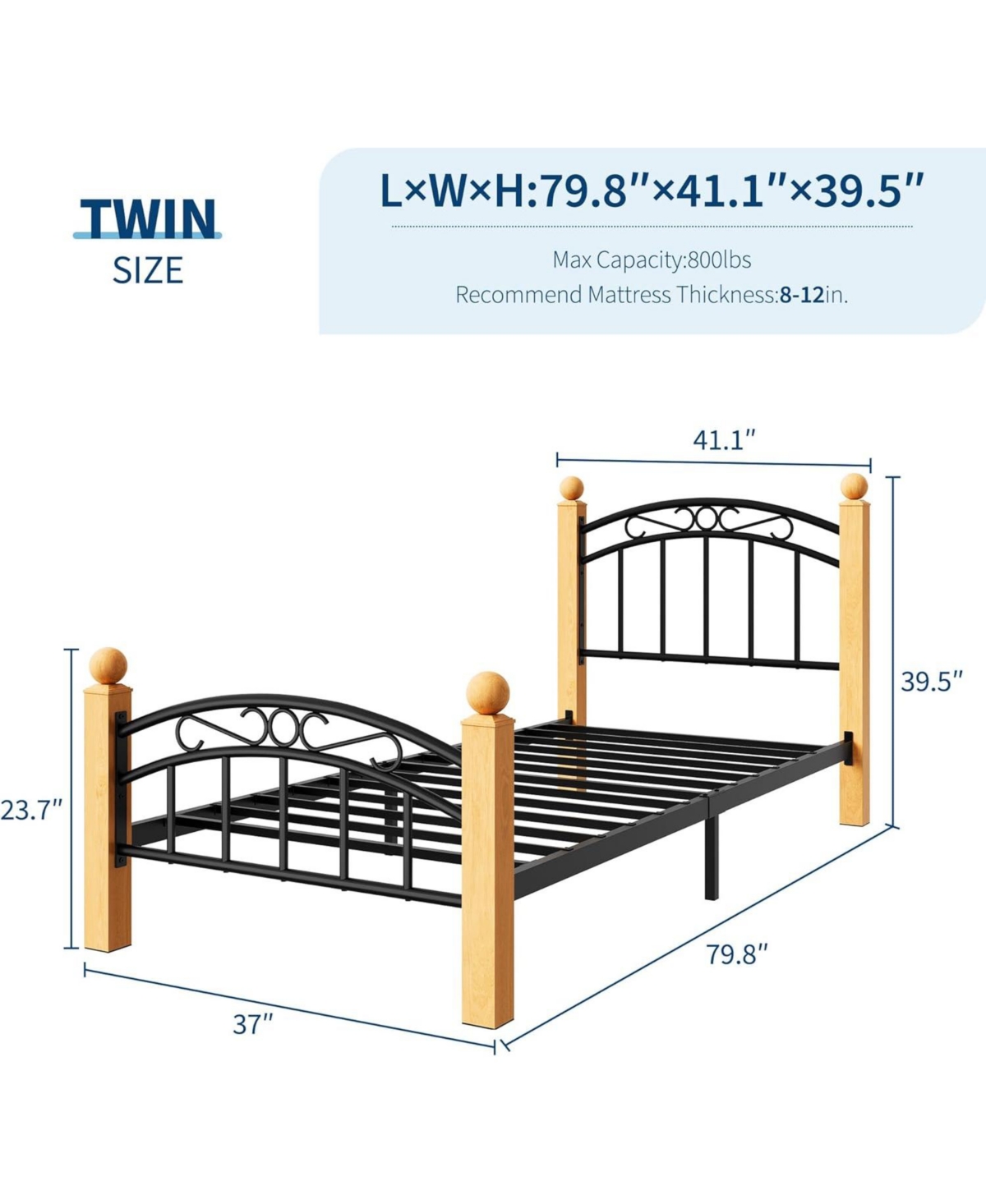 gaomon Metal Platform Bed Frame with Victorian Iron-Art Headboard & Footboard, Steel Slat Mattress Support, Storage-Friendly, No Box Spring Needed