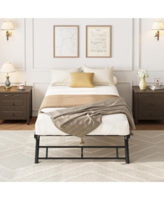 Twin Pop-Up Trundle Bed with Folding Metal Frame, Locking Casters, Space-Saving Rollout Daybed