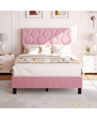 Platform Bed Frame with Upholstered Headboard, Wood Slats Support, No Box Spring Needed, Noise-Free & Easy Assembly - Full