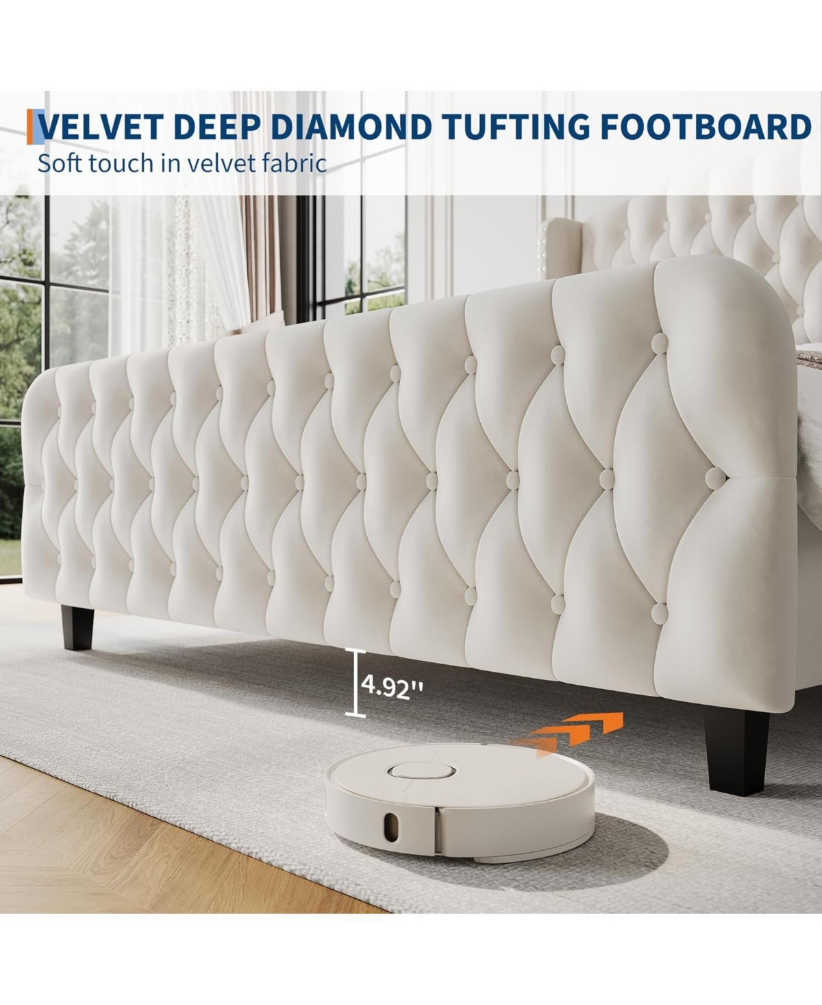 gaomon 51" Tall Size Velvet Upholstered Bed Frame with Deep Button Tufted Wingback Headboard & Footboard, Elegant Platform Bed