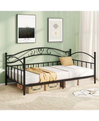 Twin Size Metal Daybed Frame w/ Headboard Heavy-Duty Metal Slats Support