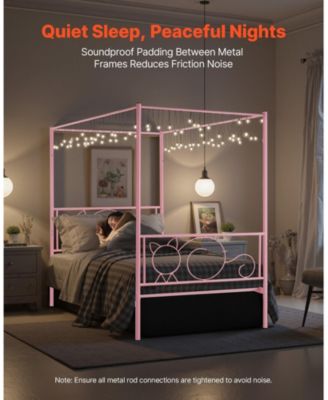 Metal Canopy Bed with Headboard and Four Poster Frame.