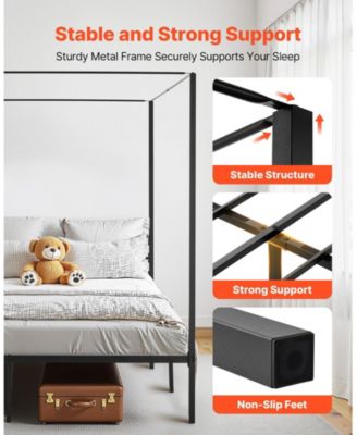 Metal Canopy Bed with Charging Station and Four Poster Frame