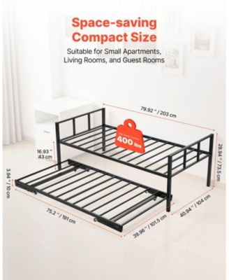 Daybed with Metal Frame, Pull-Out Trundle, and Strong Slats