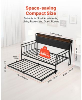 Metal Daybed with Trundle and Built-in Charging Station