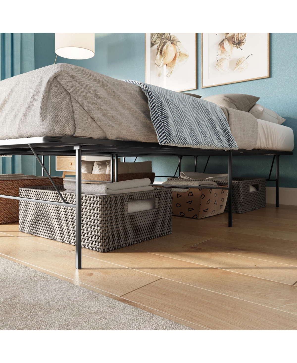 Boyd Sleep 14" Metal Platform Bed Frame with No-Tool Assembly, Textured Anti-Slip Surface - 2500 lb. Weight Capacity, Extra Underbed Storage