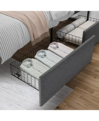 Queen Upholstered Bed Frame with Headboard Storage Platform 2 Drawers Footboard Steel Slats No Box Spring