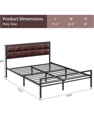 Full Size Metal Platform Bed Frame with Faux Leather Headboard Strong Slats Large Underbed Storage