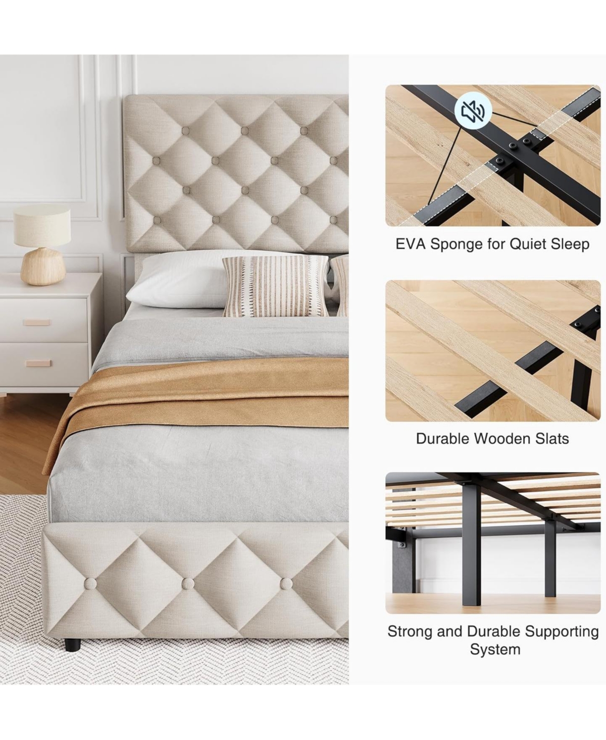 gaomon Full Size Bed Frame with 4 Storage Drawers Adjustable Headboard