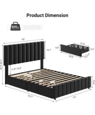Queen 4 Storage Drawers, Adjustable Headboard, Wooden Slats, Grey Linen Upholstered Platform Bed Frame