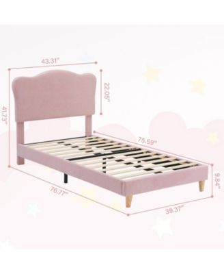 Twin Bed Frame Upholstered Platform Adjustable Headboard Wooden Slats No Box Spring Needed Pink