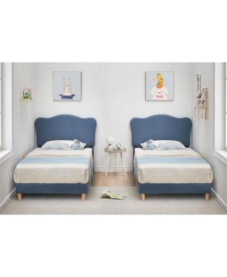 Twin Bed Frame Upholstered Platform Adjustable Headboard Wooden Slats No Box Spring Needed