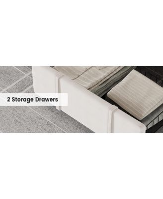 King Size Upholstered Platform Bed Frame Storage Drawers Wooden Slats No Box Spring Needed Beige
