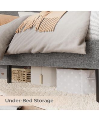 Twin Size Upholstered Platform Bed Frame with Headboard Charging Station LED Lights Wooden Slats No Box Spring Grey