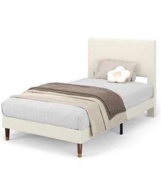 Twin Size Upholstered Platform Bed Frame Modern Fabric Headboard
