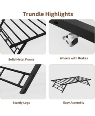 Easy Assembly Twin Size Pop Up Trundle Bed Frame Foldable Metal Platform Trundle Day Bed Space Saving, for Living Room, Guest Room