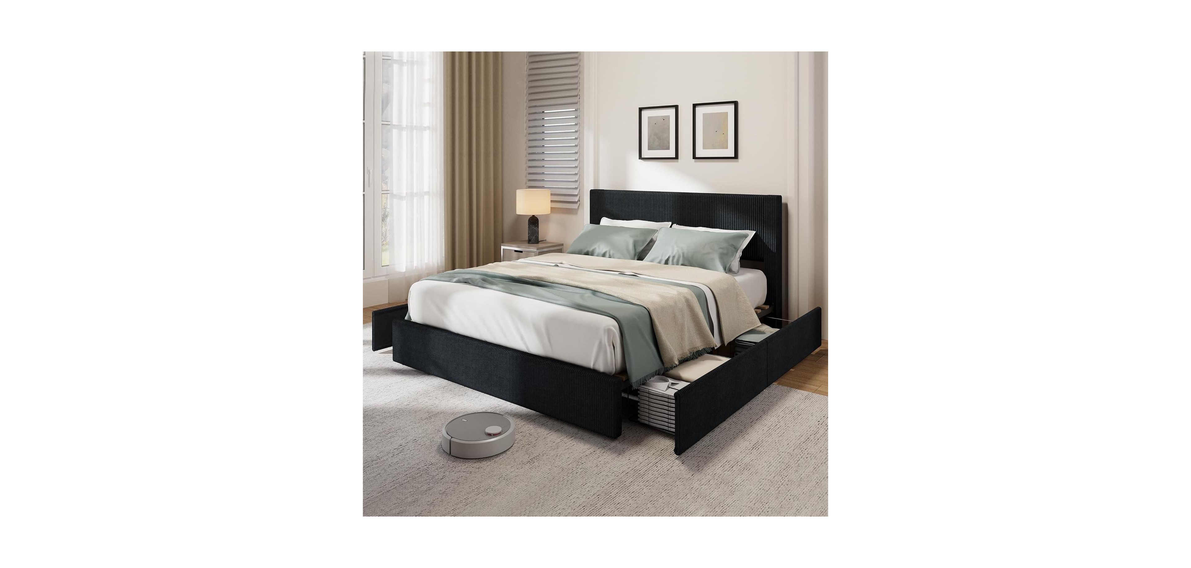 gaomon Easy Assembly Full Size Upholstered, Space Saving, for Living Room & Guest Room Platform Bed Frame