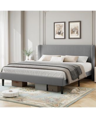 Easy Assembly Full Size Bed Frame Upholstered Platform Bed Space Saving, for Living Room, Guest Room