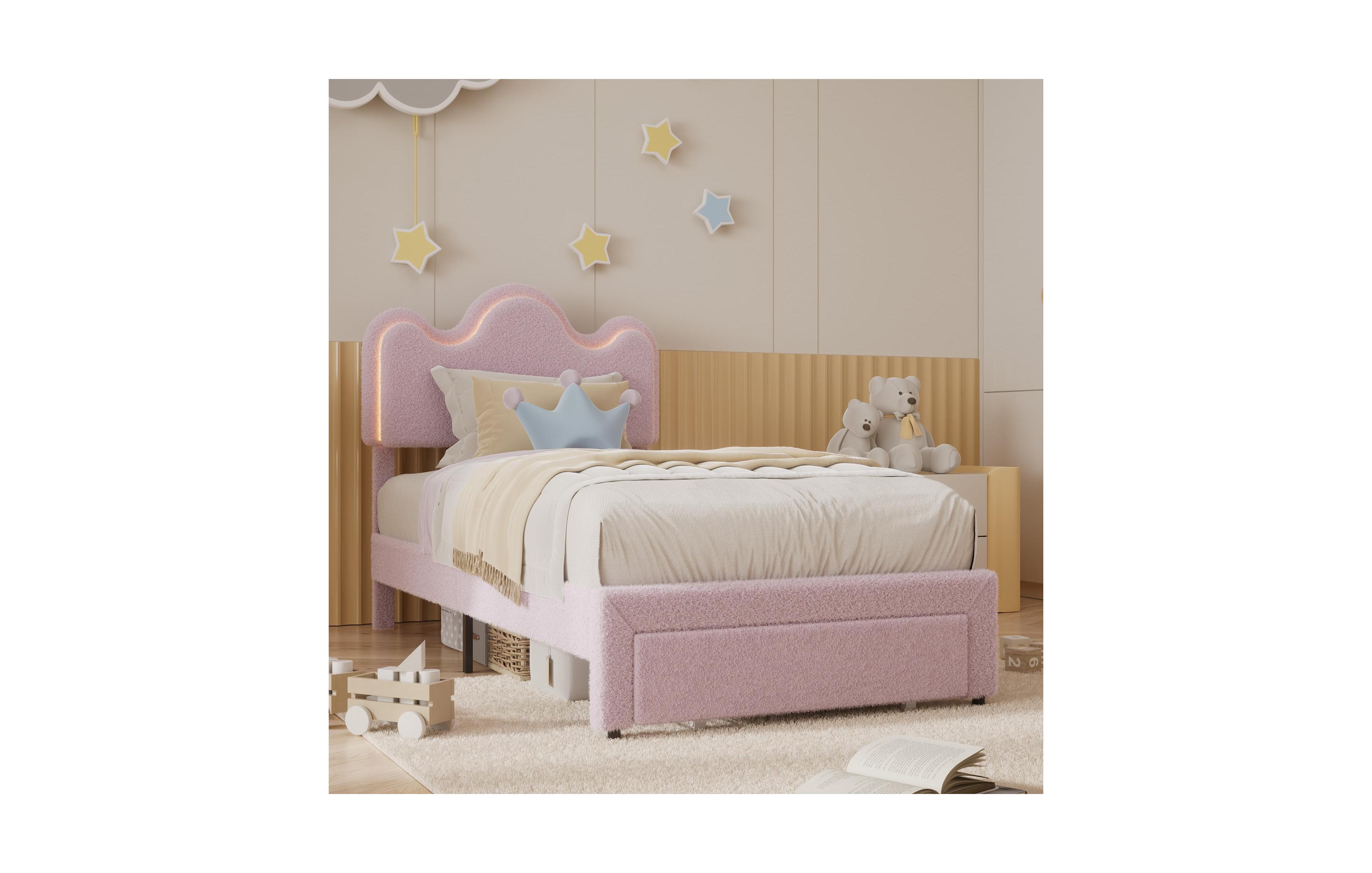 gaomon Twin Bed Frames Lamb Velvet Twin Beds Cute Platform Bed Frame for Girls, Boys,Sturdy Platform Bed
