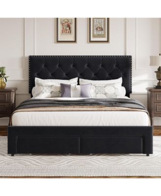 Queen Size Bed Frame with 2 Storage Drawers