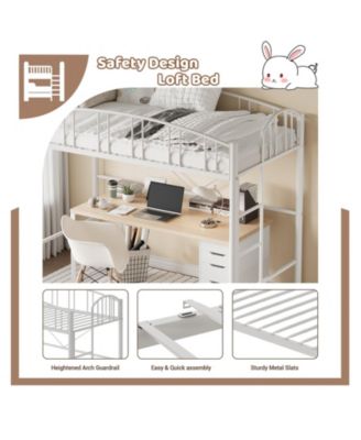 Loft Bed Twin Size, Heavy Duty Metal Loft Bed Frame with Arched Guardrail and Safety Ladder