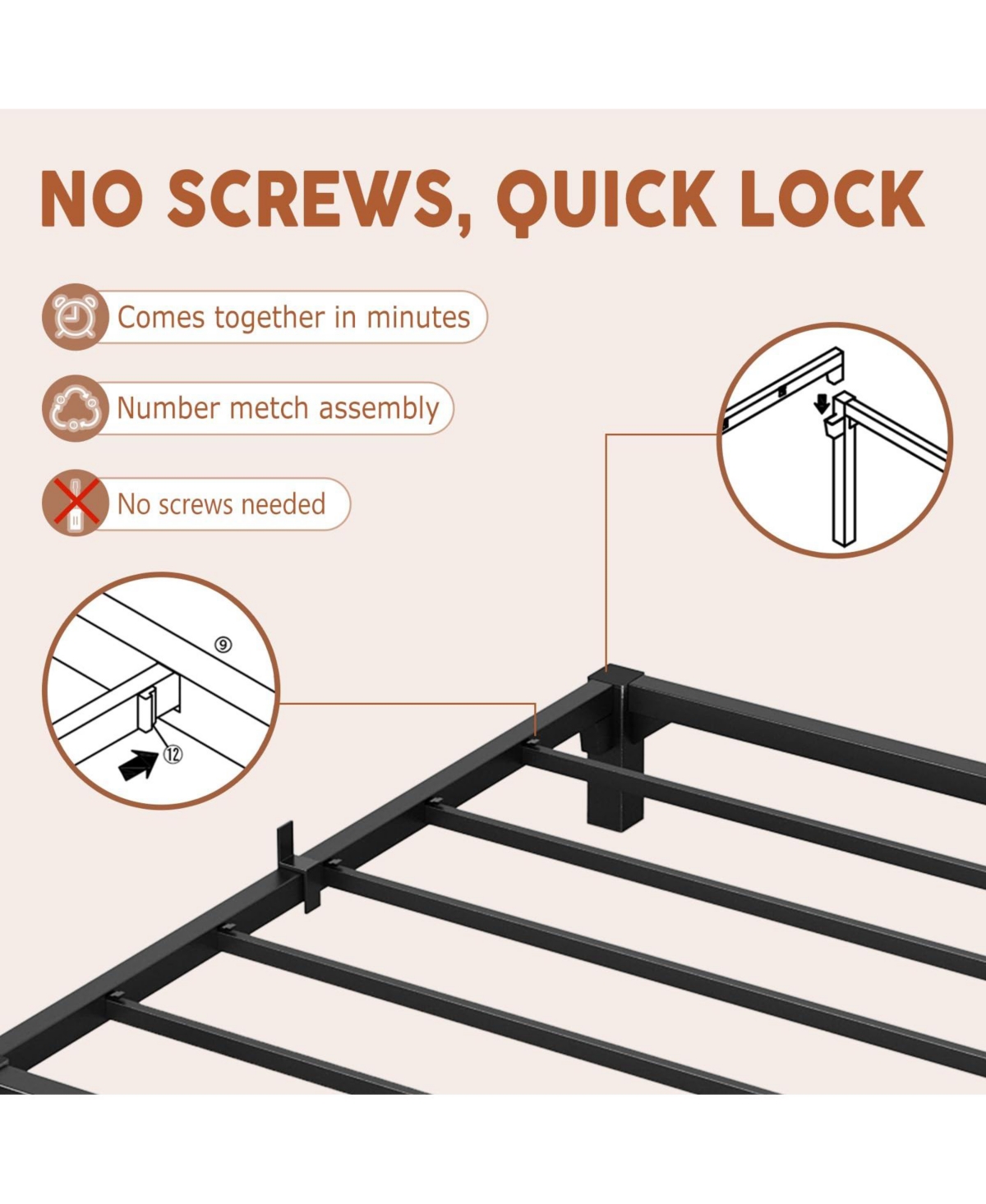 gaomon Full Size Heavy-Duty Metal Platform Bed Frame with Durable Iron Slat Support and Legs, 8-Inch Height