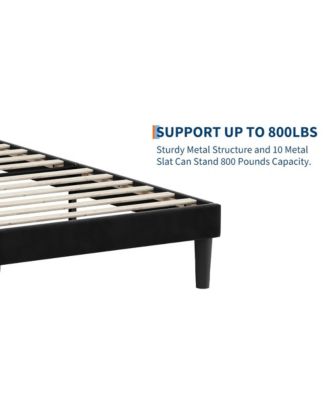 Queen Size Velvet Upholstered Headboard with Wood Slats Solid Stable Platform Bed Frame