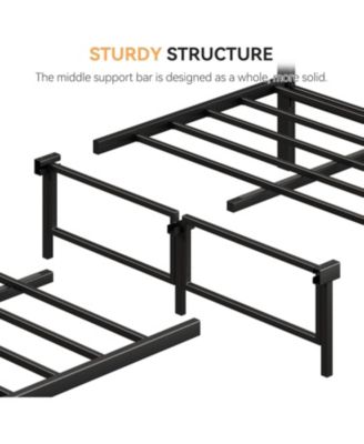 Metal Platform Bed Frame with Rustic Wood Headboard, No Box Spring Rustic Brown