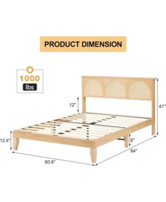 Rattan LED Headboard Storage Modern Boho Design Heavy-Duty 1000 lbs Capacity Platform Bed Frame