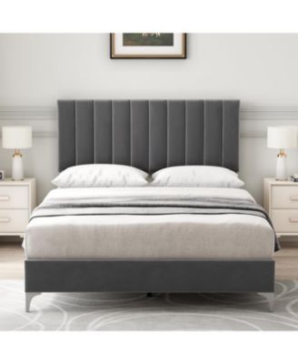 Full Velvet Adjustable Bed Frame, Strong Wooden Slat Support, Noise-Free, Easy Assembly, No Box Spring Needed