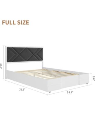 King Size Upholstered Bed Frame with Fabric Headboard, Strong Wooden Slats, No Box Spring Needed, Easy Assembly, White