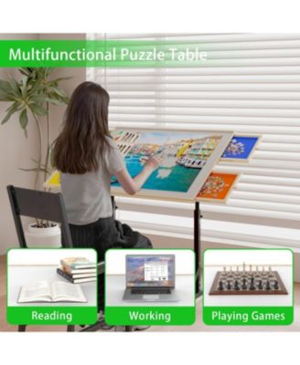 34" Adjustable Puzzle Table with 360° Tilt, Storage Drawers & Protective Cover for 1500-Piece Puzzles, Height-Adjustable Mobile Workstation