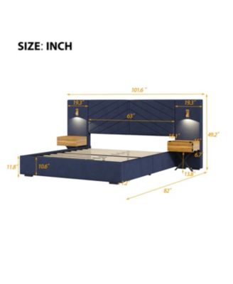 Royal Blue Velvet Wingback Bed Frame - Queen Size
