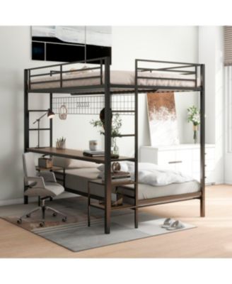 Streamdale Ethan Full Over Twin Bunk Bed with Desk, Charging Station & Storage, Black/Cinnamon Oak