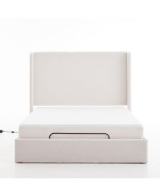 Streamdale Caron Queen Textured Ivory Canvas Chenille Wingback Bed Bundle Set