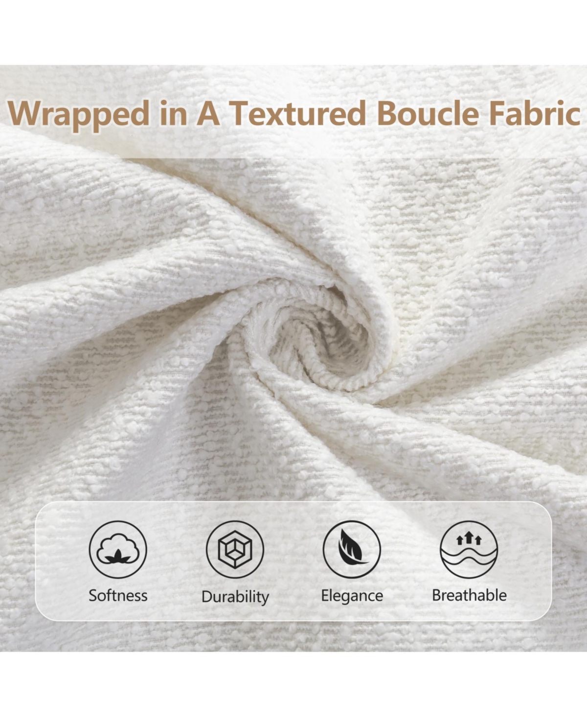 Streamdale Furniture King Size Boucle Upholstered Curved Headboard Bed Frame, White