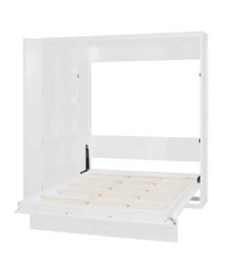  Queen Size Murphy Bed Wall Bed with Shelves, Wardrobe and LED