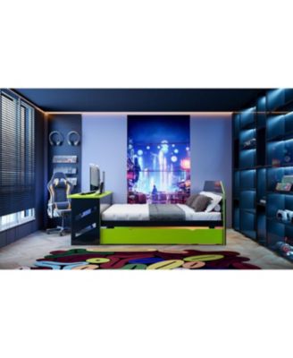 Streamdale Full Size Wood Daybed with Twin Size Trundle, Desk and USB, Cloud Blue