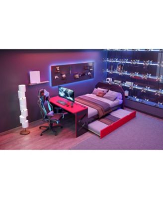 Streamdale Full Size Wood Daybed with Twin Size Trundle, Desk and USB, Cloud Blue