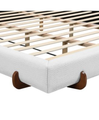 Streamdale Unique Design White Fabric Upholstered Bed Frame with Solid Wood Legs, California King