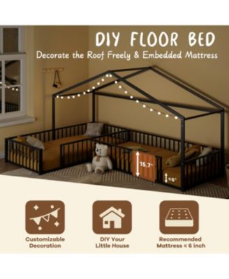 Streamdale Metal L-Shaped Montessori House Bed Frame for 2 Kids, Black