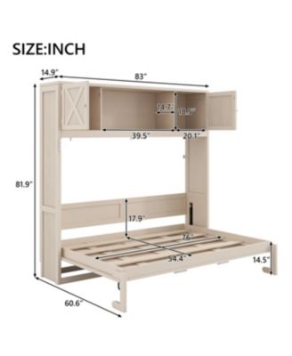Full Size Murphy Bed with Storage Cabinets, Beige